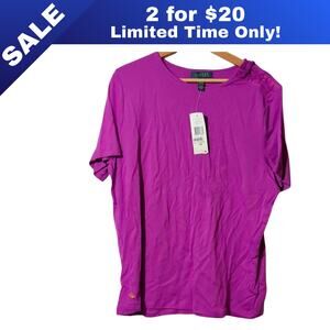 [Sale: 2 for $20!] NWT Ralph Lauren Plum Lace-Up Shoulder T-Shirt – XL/1X 0086